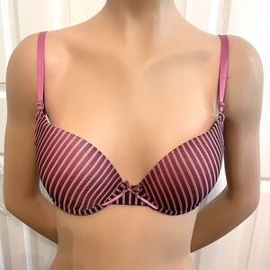 Hot pink & black with pink straps striped padded mesh bra 36B